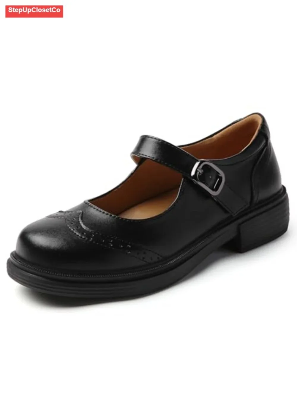 Women Leather Mary Jane Flats NonSlip Platform Work Office Shoes